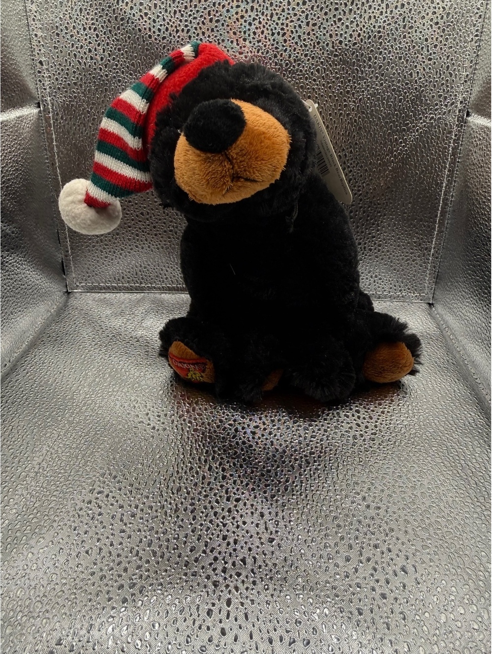 DAKIN Vintage Black Bear Replica Plush Toy with Festive Hat